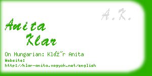 anita klar business card